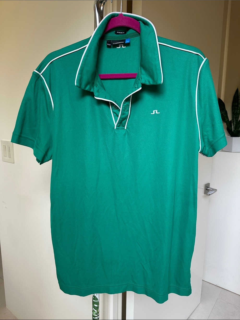 J.Lindeberg Teal Green Polo with White Piping